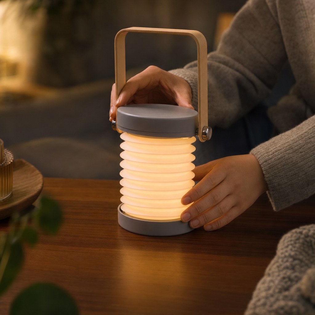 Pull the shade down and it opens into a glowing lantern